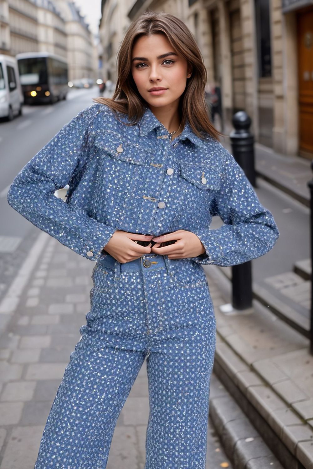 Veste jeans sequins NEW YORK