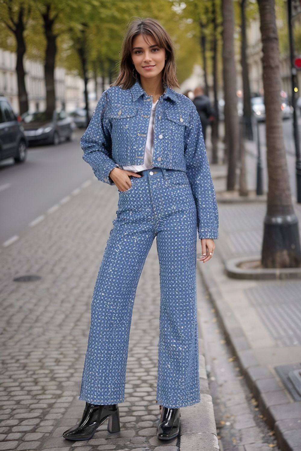 Veste jeans sequins NEW YORK